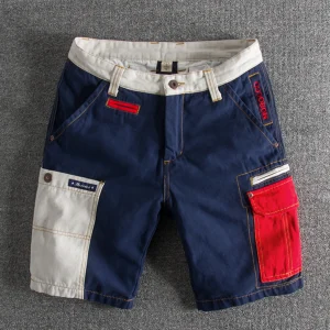 Summer fashion style personality color splicing wash and do old slim men's cargo shorts multi-pocket casual pants