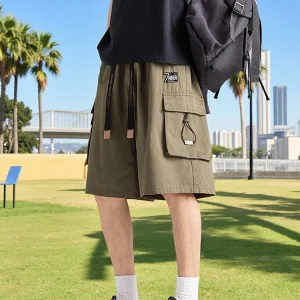 Summer Men's Cargo Shorts with 5 Pockets Lightweight Cotton Loose Fit Drawstring Casual Shorts