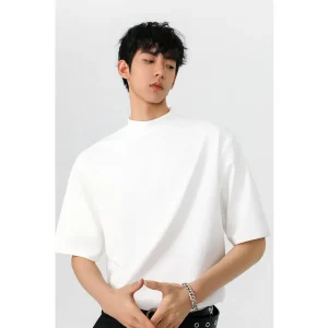 Black White Men's T shirt Cotton Short Sleeve Sports GYM Running Fitness T-shirts Tops For Man Mock neck Casual Tshirt