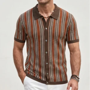 High End Jacquard Striped Polo Shirts For Men Short Sleeve Elastic Summer Quality Viscose Knitted Smart Casual Camisas De Hombre