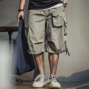Madden Summer Men's Cargo Pants Vintage Multiple Pockets Commuting Short Pants Elastic Waistband Knee Length Shorts