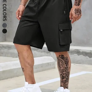 Men's Plain Regular Style Cargo Shorts with Adjustable Drawstrings and Zippers, Casual Shorts, Suitable for Summer Basketball and Beach Vacation, Daily Travel, Fitness and Other Scenes