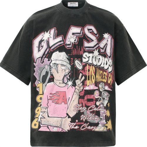 Men's Washed Anime Graphic Oversized T-Shirt